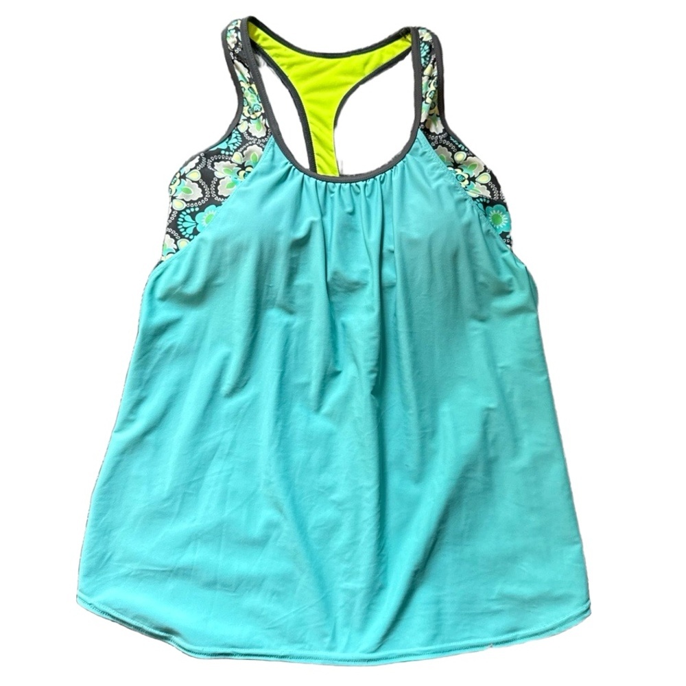 SIZE XL TANKINI TOP Turquoise Blue Racerback Activewear Ruched